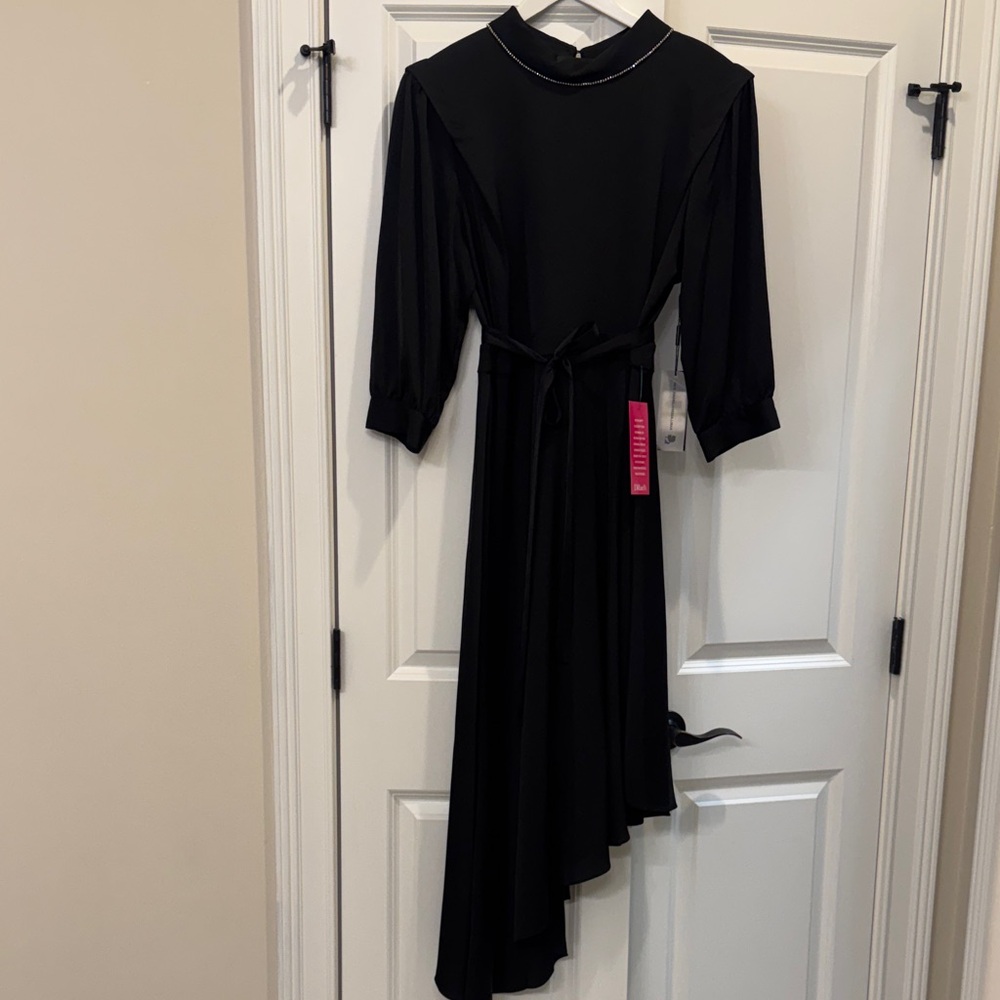 Karl Lagerfeld Black Asymmetric Midi Dress with rhinestone collar